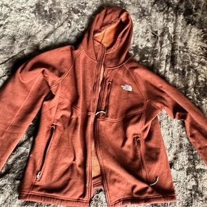 XL Mens North Face Rust-colored, zip-up, hooded jacket